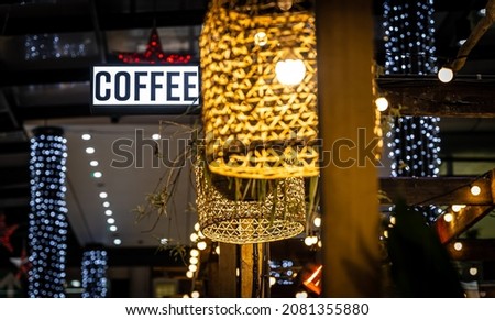 Coffee sign at Spitafields market at Christmas time, London, UK