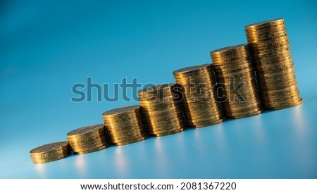 Stacks of golden coins in ascending order. Business concept. Web banner.