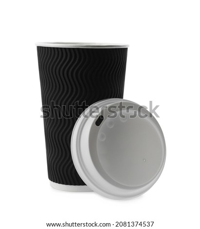 Takeaway paper coffee cup and lid isolated on white