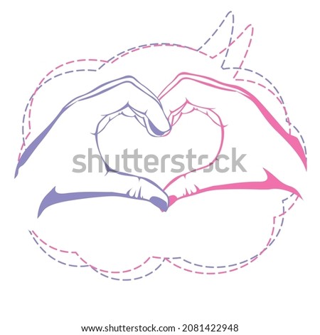 Hand forming a heart shape vector design with line. 