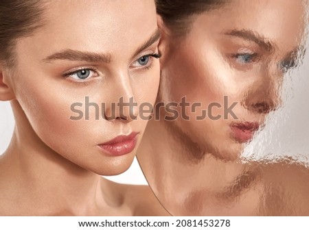 Beauty portrait. Woman with perfect and shine skin. Concept skincare and aesthetic cosmetology Royalty-Free Stock Photo #2081453278