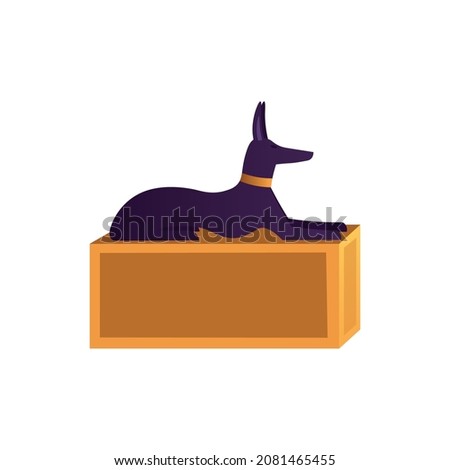 Egyptian dog on a stand. Cartoon vector illustration.