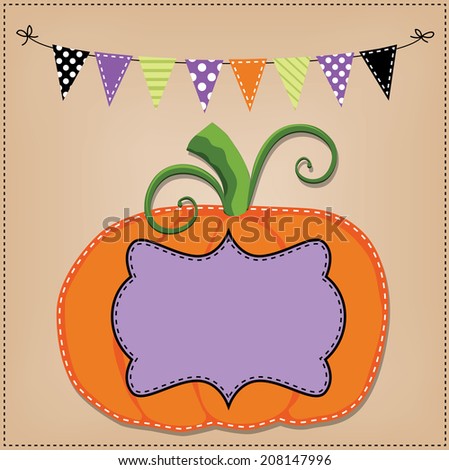 Pumpkin or jack o lantern template or layout with bunting flags or banner, vector format