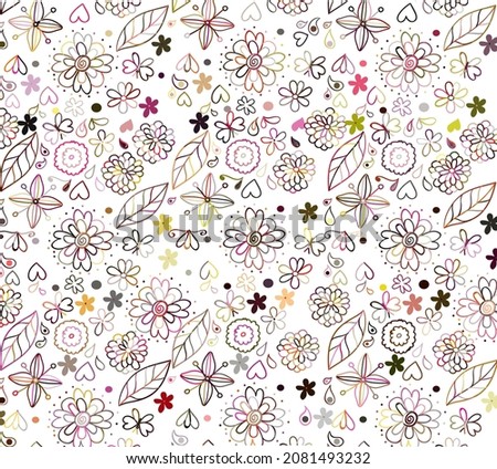 Multicolor Leafy Floral Pattern Vector Illustration