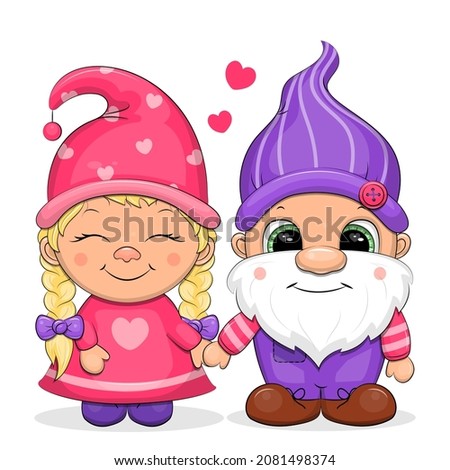 Cute cartoon couple of gnomes. Vector illustration of people on a white background.