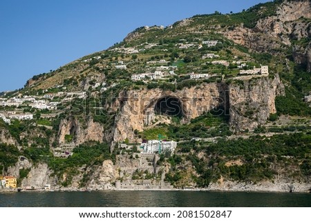 View of the Amalfi coast from the ferry-Italy