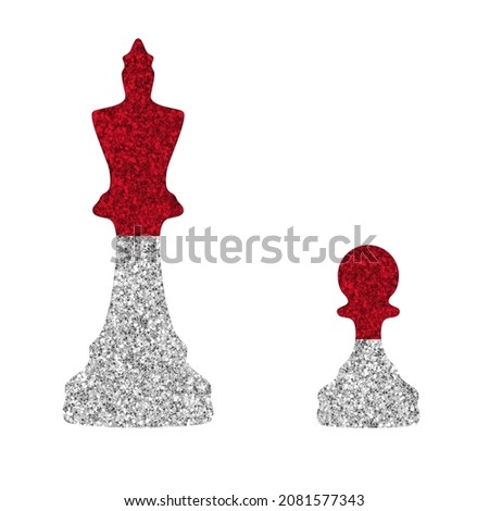Bright glitter chess figures queen and pawn silhouettes in colors of national flag. Monaco