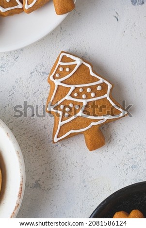 New Year's gingerbread cookies on a linen napkin. Christmas cookies.