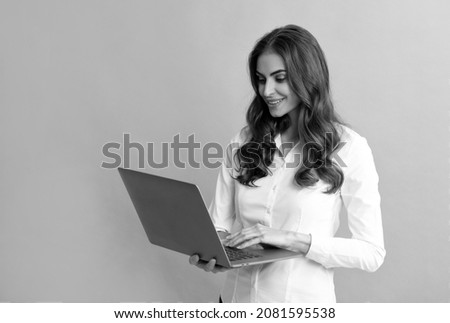 E-learning even from far away. Happy girl student use laptop. E-learning. Distance education