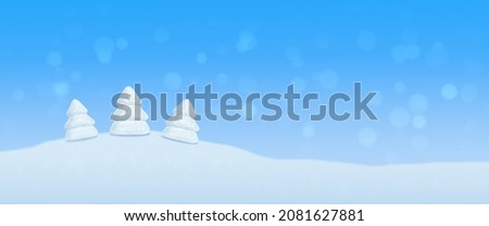 background with three snow-white Christmas trees on a snowy hill