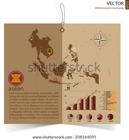 AEC, ASEAN Economic community abstract brochure made from recycled paper, summary report document, vector illustration