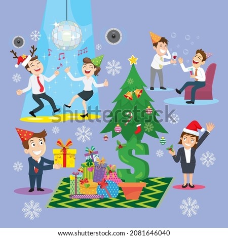 Business people celebrating corporate party with merry christmas happy new year, Illustration vector cartoon