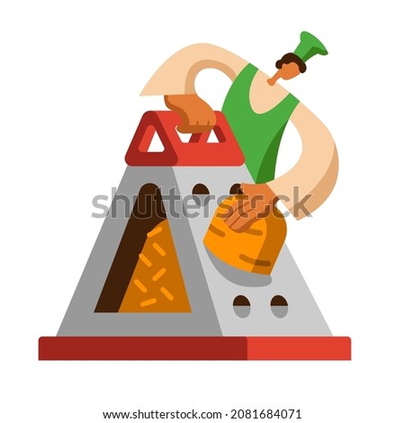 Cook grates carrots on a grater. Vector illustration in a flat style. Cartoon culinary worker cooks a dish