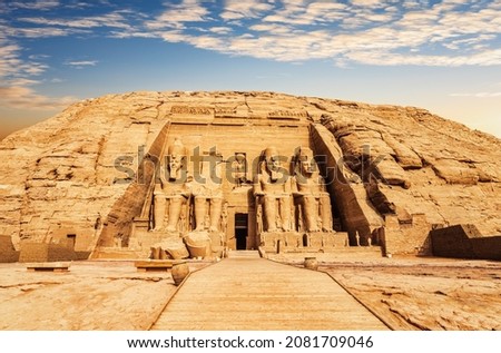 The Great Temple at Abu Simbel at sunset, Egypt Royalty-Free Stock Photo #2081709046