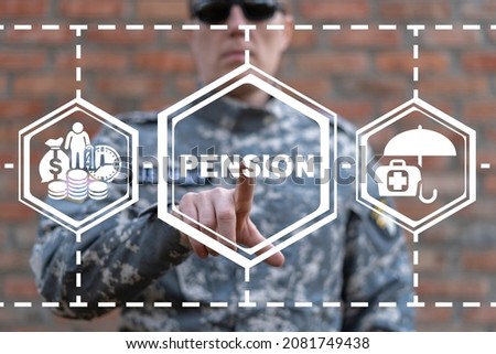 Military concept of pension. Soldiers or retirement planning. Veteran pensioner money savings plan. Royalty-Free Stock Photo #2081749438