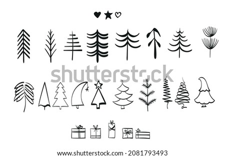 Christmas tree hand drawn illustrations. Vector. Vector Christmas Tree Icons