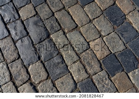 Grey paving stone texture on Red Square in Moscow, pedestrian walkway. Top view. Cement brick squared stone floor background. Concrete paving slabs. High quality photo