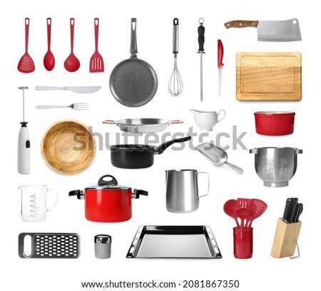 Set with different kitchenware on white background  Royalty-Free Stock Photo #2081867350