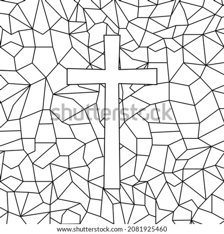 Stained glass cross in black stroke. Holy Easter.
