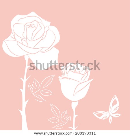 postcart with white  rose and white butterfly