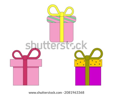 Set of three colorful icons of gift boxes on white background. Vector version.