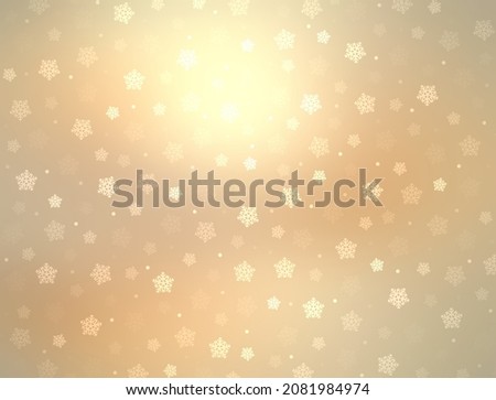 Christmas festive golden shiny snowflakes background. Glowing yellow decorative illustration.