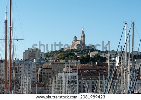 Typical view Marseille with its ancient church Notre Dame de la Garde in South France