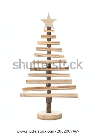 Wooden simple Christmas tree isolated on a white background.