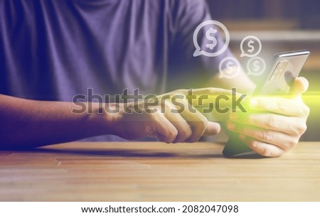 Businessman using Smart Phone with financial Icon