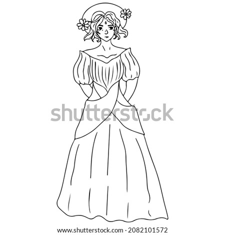 Girl isolated for coloring book or page. Vector colouring people.