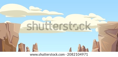 Rocky spearhead cliffs. Peaks of rocky mountains. Stone landscape. Sky with clouds. Illustration vector. Royalty-Free Stock Photo #2082104971