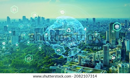 Modern city and environmental technology concept. Sustainable development goals. SDGs. Royalty-Free Stock Photo #2082107314