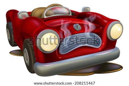 An illustration of a cute broken down cartoon car 