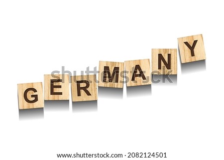 Germany, word on wooden blocks. Isolated on a white background. Signs and Symbols.