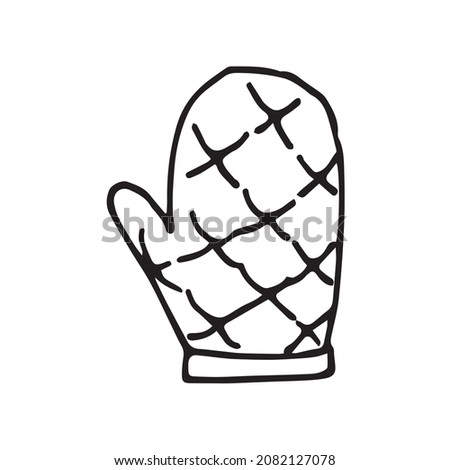 vector drawing in the style of doodle. potholder, quilted mitten. simple drawing of kitchen utensils.