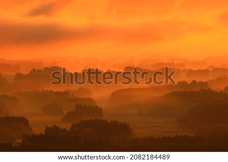 Lake Oshu at dawn in Oshu City, Iwate Prefecture Royalty-Free Stock Photo #2082184489