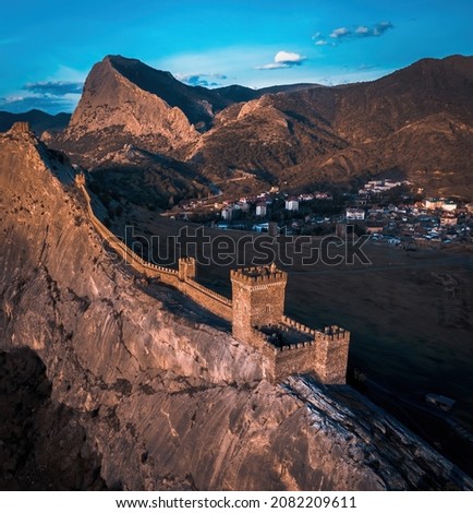The Republic of Crimea, the city of Sudak and its sights from a height Royalty-Free Stock Photo #2082209611