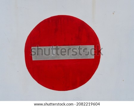 Traffic signs for stop with red circle and white striped