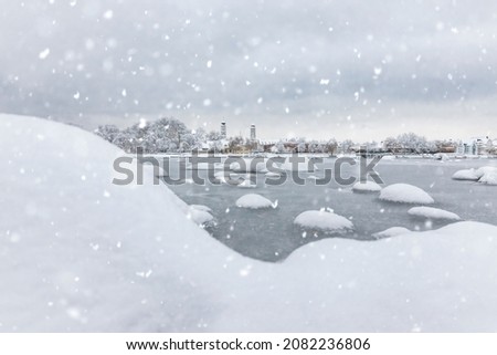 Lindau Island in Lake Constance in winter with snow Royalty-Free Stock Photo #2082236806