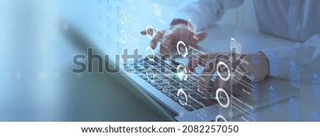 Business developer hand using Kanban board framework on virtual modern computer showing innovation Agile software development lean project management tool for fast changes concept Royalty-Free Stock Photo #2082257050
