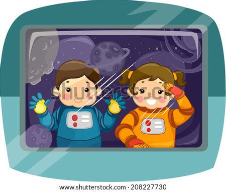 Illustration Featuring a Pair of Kids Wearing Space Suits Gazing into Space