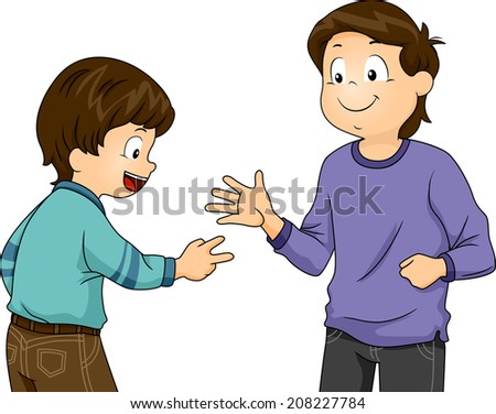 Illustration Featuring Little Boys Playing Rock, Paper, Scissors