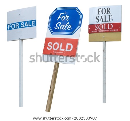 A Collection Of Real Estate For Sale Signs, Isolated On A White Background