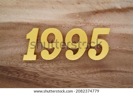 Golden Arabic numerals 1995 on a dark brown to white wood grain background.