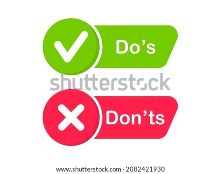 Do and Don't icons. Check mark and cross. Like and dislike symbols. Positive and negative signs. Vector illustration. Royalty-Free Stock Photo #2082421930