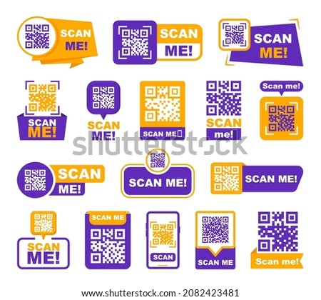 QR codes for smartphone. QR code with inscription scan me with smartphone. Scan me icon. Scan qr code icon for payment, mobile app and identification. Vector illustration. Royalty-Free Stock Photo #2082423481