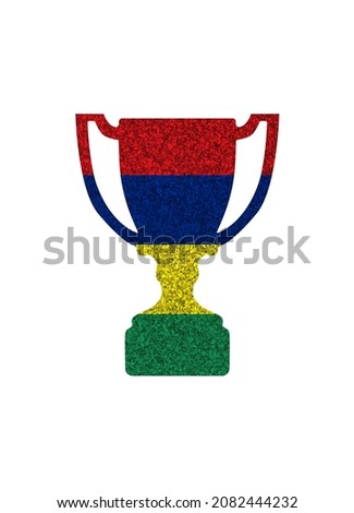 Winner cup silhouette in colors of national flag. Mauritius