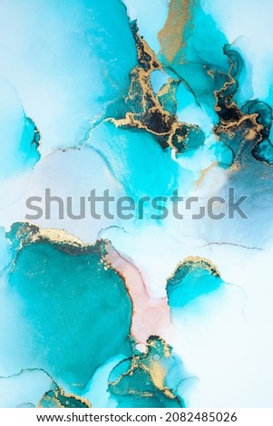 Luxury blue abstract background of marble liquid ink art painting on paper . Image of original artwork watercolor alcohol ink paint on high quality paper texture . Royalty-Free Stock Photo #2082485026