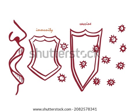 drawing picture diagram human mouth protected by vaccine and immunity and attacking virus, digital vector illustration, good for brochures, articles and websites