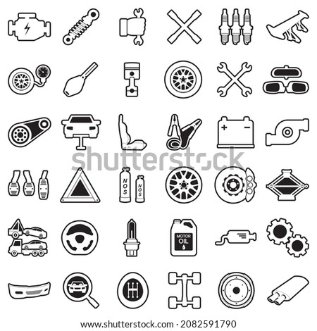 Car Parts Icons. Line With Fill Design. Vector Illustration.